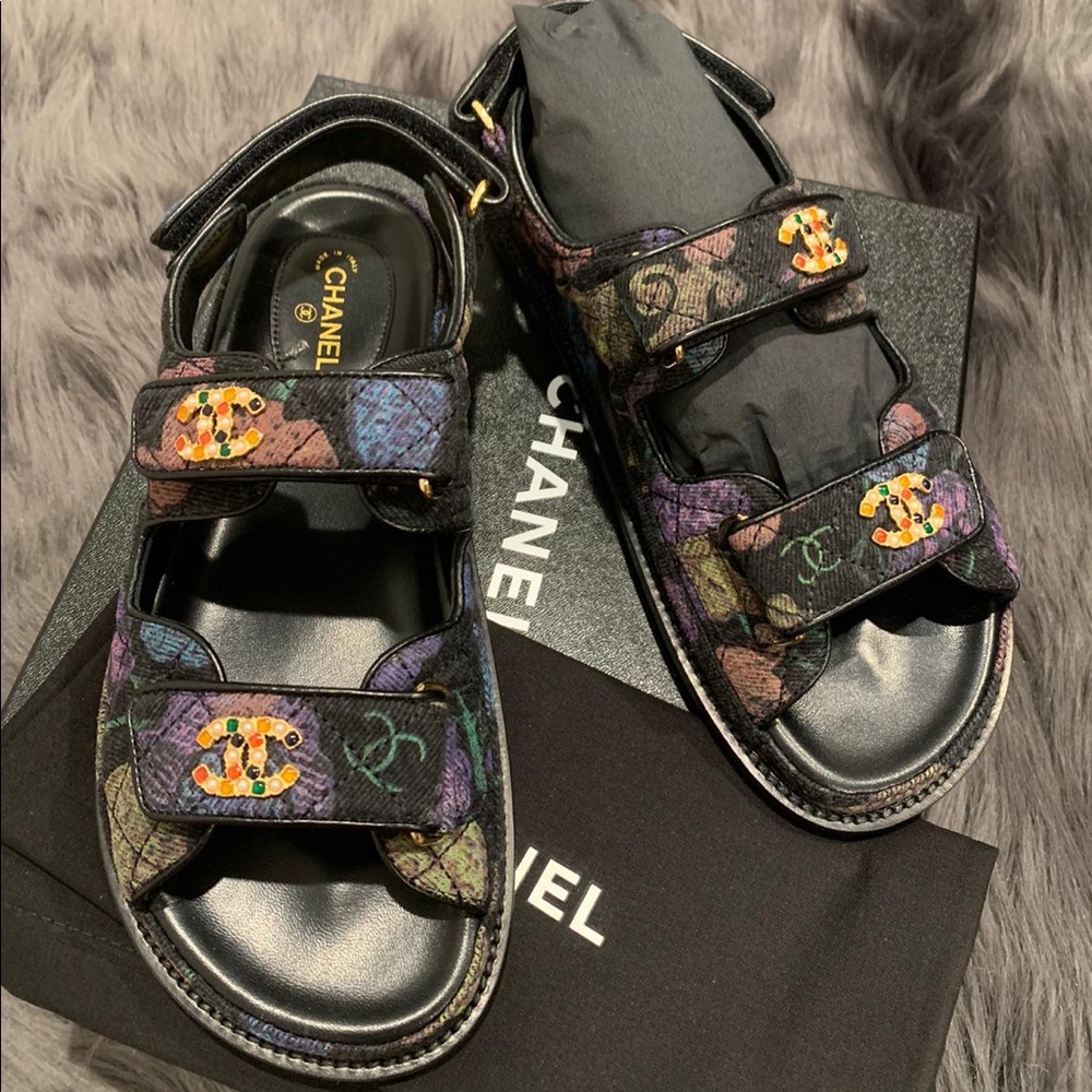 CHANEL DAD SANDALS DENIM FLORAL